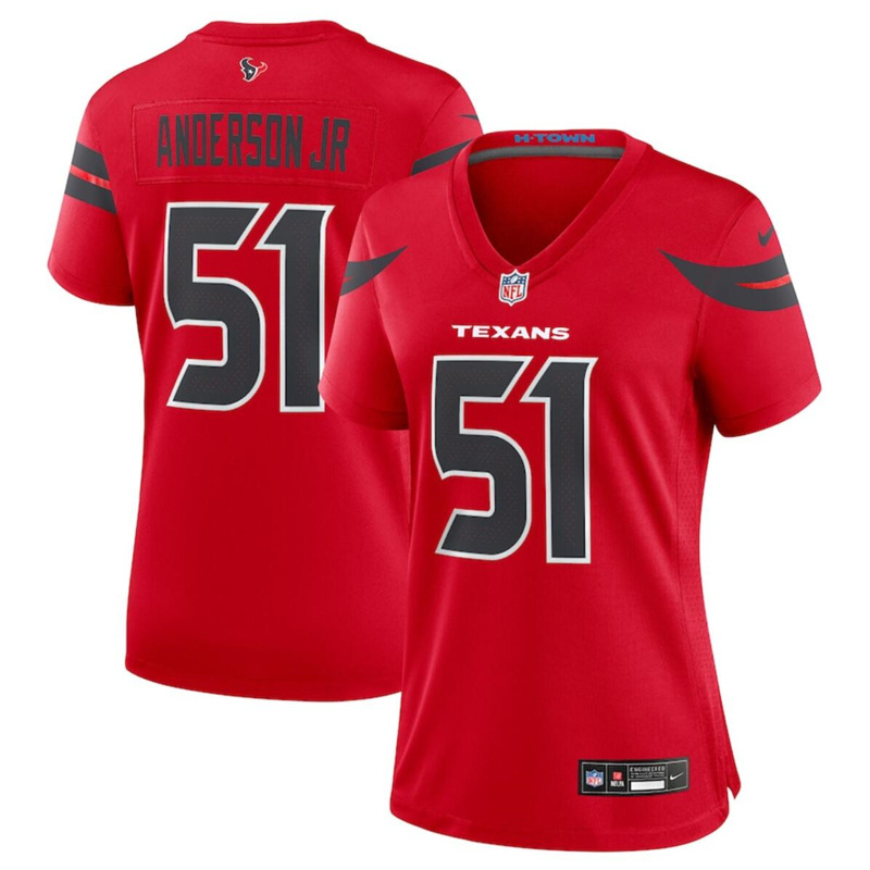 Women's Houston Texans #51 Will Anderson Jr. Red 2024 Alternate Stitched Jersey (Run Small) Women's Houston Texans #51 Will Anderson Jr. Red 2024 Alternate Stitched Jersey (Run Small)