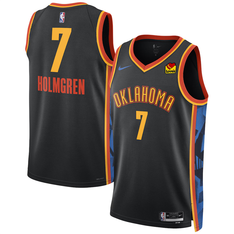Men's Oklahoma City Thunder #7 Chet Holmgren Black 2024/25 City Edition Stitched Basketball Jersey