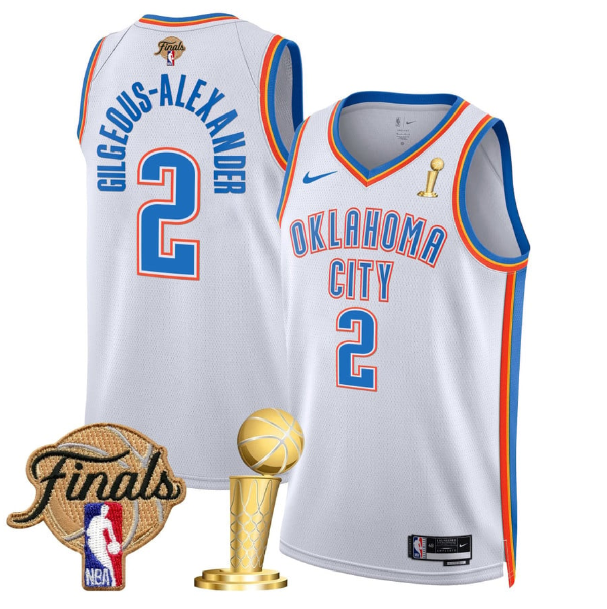 Men's Oklahoma City Thunder #2 Shai Gilgeous-Alexander White 2025 Finals Champions Association Edition Stitched Basketball Jersey Men's Oklahoma City Thunder #2 Shai Gilgeous-Alexander White 2025 Finals Champions Association Edition Stitched Basketball Jersey