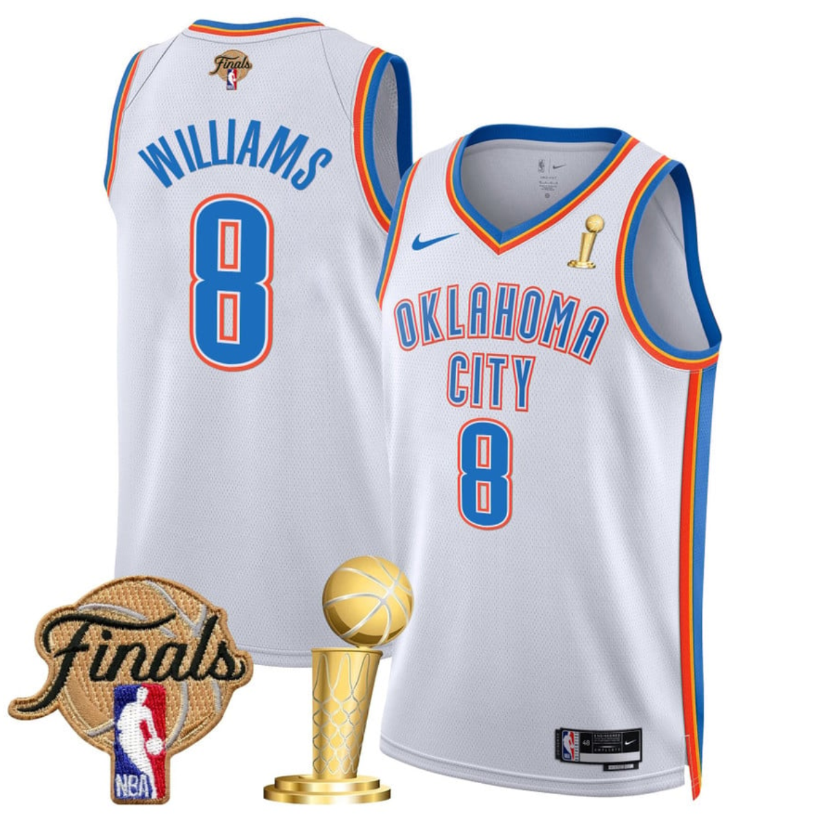 Men's Oklahoma City Thunder #8 Jalen Williams White 2025 Finals Champions Association Edition Stitched Basketball Jersey Men's Oklahoma City Thunder #8 Jalen Williams White 2025 Finals Champions Association Edition Stitched Basketball Jersey