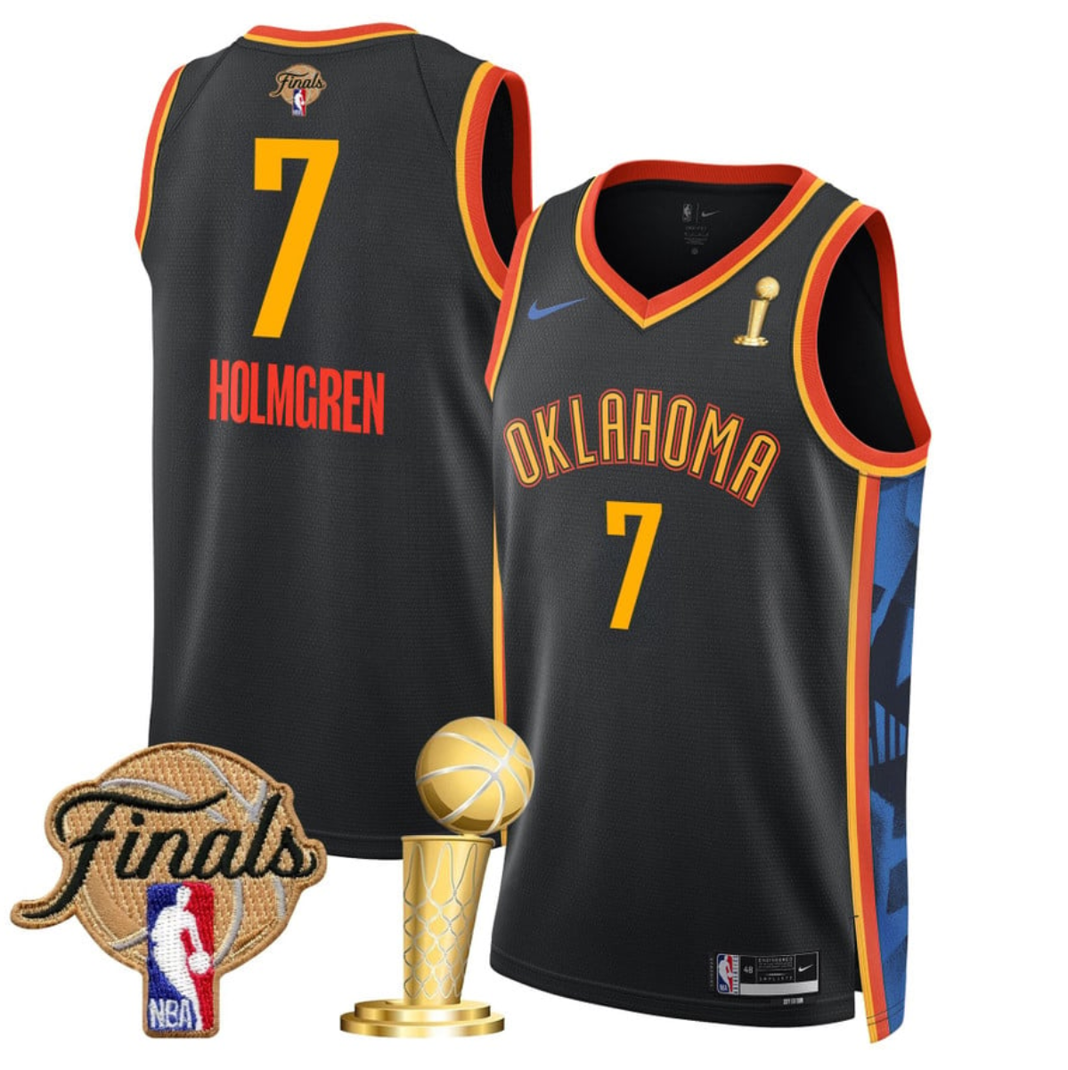 Men's Oklahoma City Thunder #7 Chet Holmgren Black 2025 Finals Champions City Edition Stitched Basketball Jersey