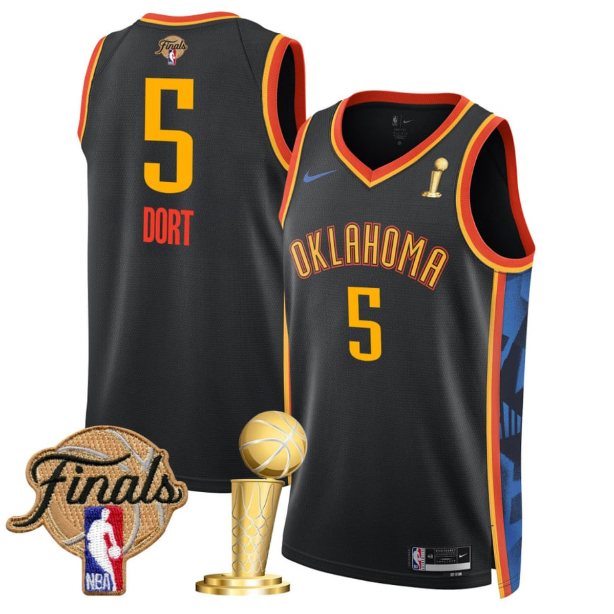 Men's Oklahoma City Thunder #5 Luguentz Dort Black 2025 Finals Champions City Edition Stitched Basketball Jersey Men's Oklahoma City Thunder #5 Luguentz Dort Black 2025 Finals Champions City Edition Stitched Basketball Jersey