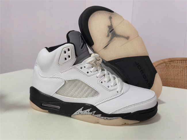 Men's Running Weapon Air Jordan 5 White/Black Shoes 083 Men's Running Weapon Air Jordan 5 White/Black Shoes 083