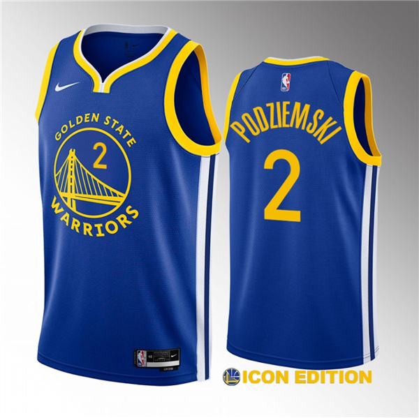 Men's Golden State Warriors #2 Brandin Podziemski Royal 2023 Draft Icon Edition Swingman Stitched Basketball Jersey Men's Golden State Warriors #2 Brandin Podziemski Royal 2023 Draft Icon Edition Swingman Stitched Basketball Jersey