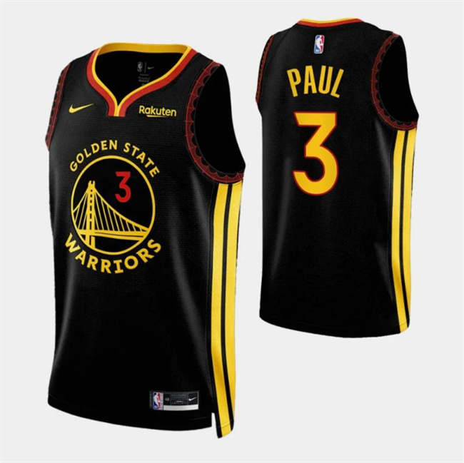 Men's Golden State Warriors #3 Chris Paul Black 2023/24 City Edition Stitched Basketball Jersey Men's Golden State Warriors #3 Chris Paul Black 2023/24 City Edition Stitched Basketball Jersey
