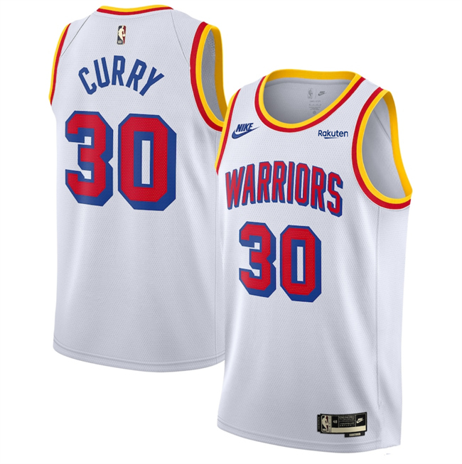 Men's Golden State Warriors #30 Stephen Curry White 2024/25 Classic Edition Swingman Stitched Basketball Jersey Men's Golden State Warriors #30 Stephen Curry White 2024/25 Classic Edition Swingman Stitched Basketball Jersey