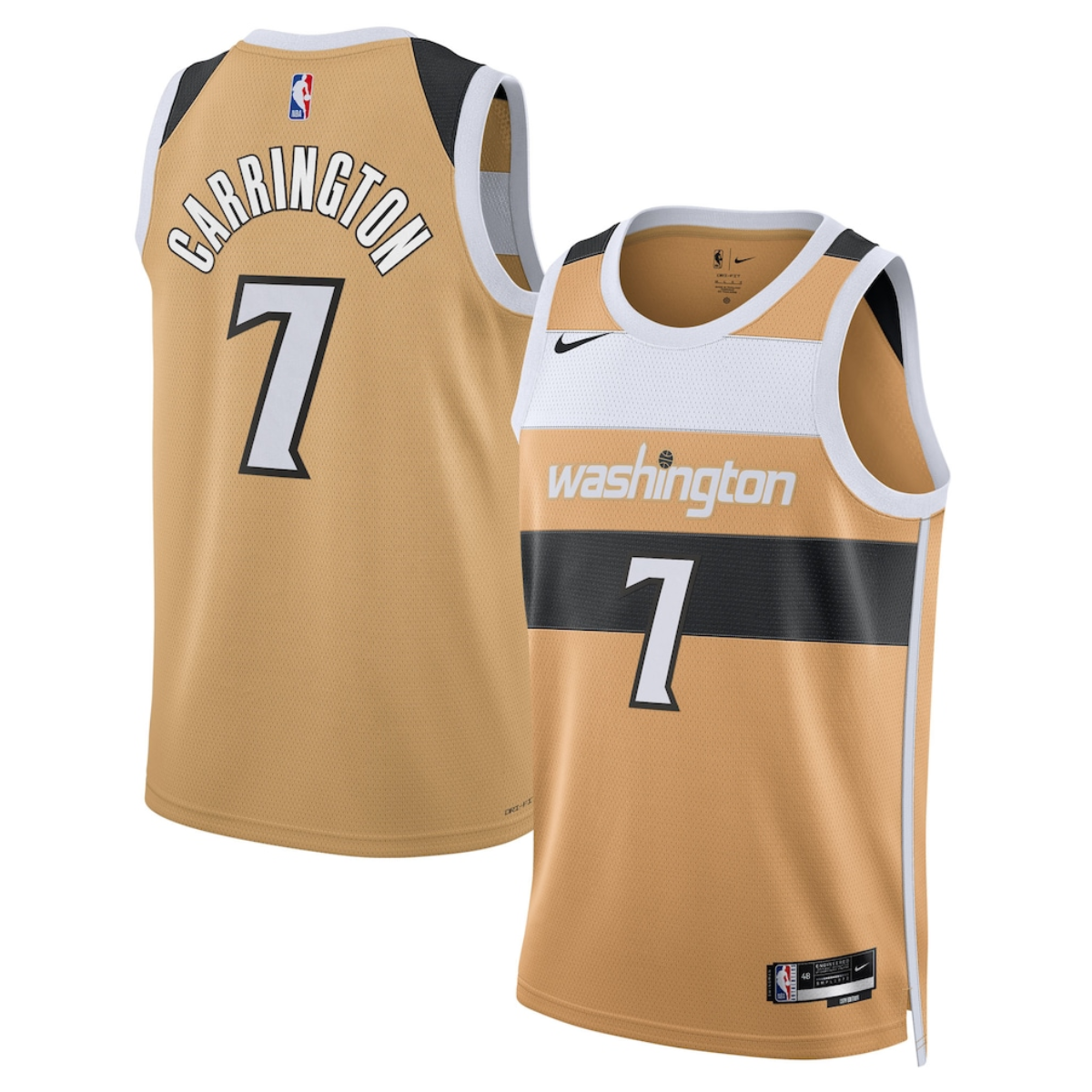 Men's Washington Wizards #7 Bub Carrington Gold 2025/26 City Edition Stitched Basketball Jersey