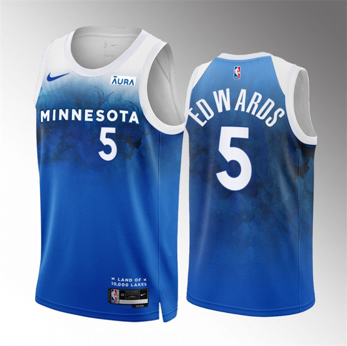 Men's Minnesota Timberwolves #5 Anthony Edwards Blue 2023/24 City Edition Stitched Jersey Men's Minnesota Timberwolves #5 Anthony Edwards Blue 2023/24 City Edition Stitched Jersey