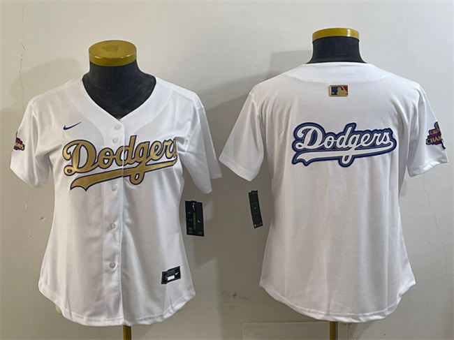 Women's Los Angeles Dodgers Team Big Logo White 2025 Gold Collection Limited Stitched Baseball Jersey(Run Small) 002 Women's Los Angeles Dodgers Team Big Logo White 2025 Gold Collection Limited Stitched Baseball Jersey(Run Small) 002