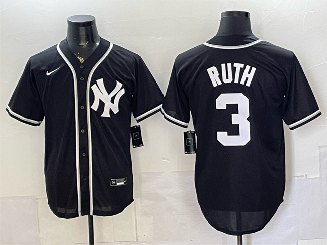 Men's New York Yankees #3 Babe Ruth 2026 Fashion Replica Black Out Stitched Baseball Jersey