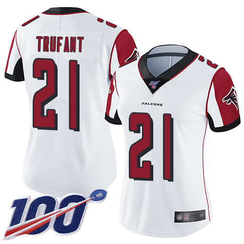 Nike Falcons #21 Desmond Trufant White Women's Stitched NFL 100th Season Vapor Limited Jersey Nike Falcons #21 Desmond Trufant White Women's Stitched NFL 100th Season Vapor Limited Jersey