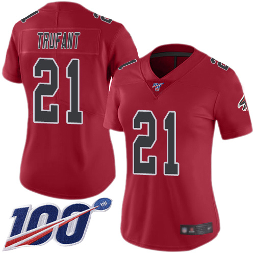 Nike Falcons #21 Desmond Trufant Red Women's Stitched NFL Limited Rush 100th Season Jersey Nike Falcons #21 Desmond Trufant Red Women's Stitched NFL Limited Rush 100th Season Jersey