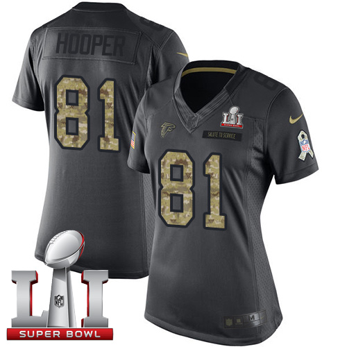 Nike Falcons #81 Austin Hooper Black Super Bowl LI 51 Women's Stitched NFL Limited 2016 Salute to Service Jersey Nike Falcons #81 Austin Hooper Black Super Bowl LI 51 Women's Stitched NFL Limited 2016 Salute to Service Jersey