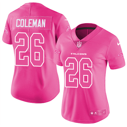 Nike Falcons #26 Tevin Coleman Pink Women's Stitched NFL Limited Rush Fashion Jersey Nike Falcons #26 Tevin Coleman Pink Women's Stitched NFL Limited Rush Fashion Jersey