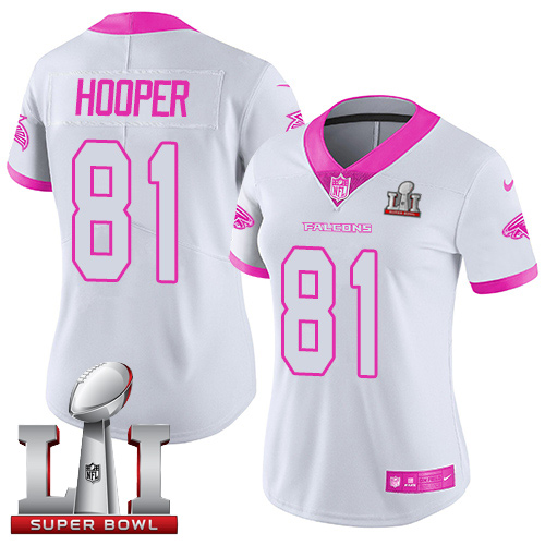 Nike Falcons #81 Austin Hooper White/Pink Super Bowl LI 51 Women's Stitched NFL Limited Rush Fashion Jersey Nike Falcons #81 Austin Hooper White/Pink Super Bowl LI 51 Women's Stitched NFL Limited Rush Fashion Jersey