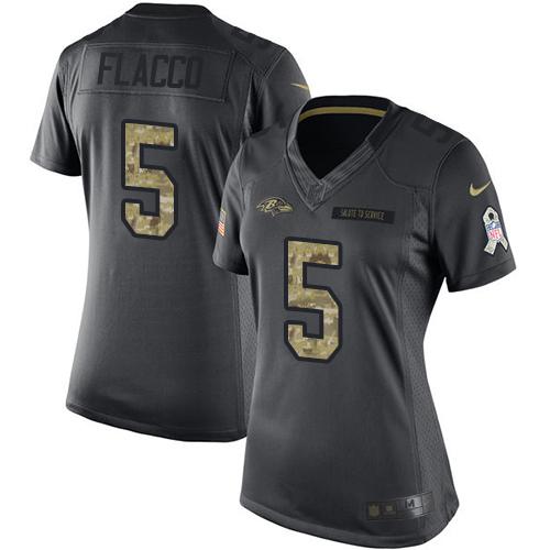Nike Ravens #5 Joe Flacco Black Women's Stitched NFL Limited 2016 Salute to Service Jersey Nike Ravens #5 Joe Flacco Black Women's Stitched NFL Limited 2016 Salute to Service Jersey