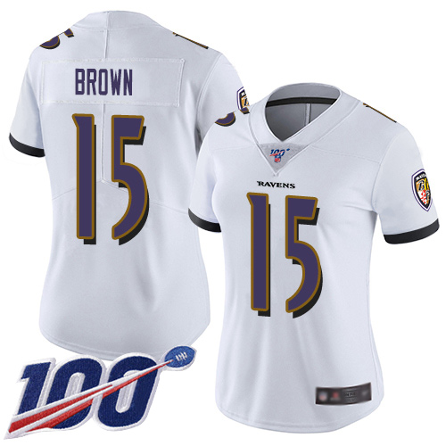 Nike Ravens #15 Marquise Brown White Women's Stitched NFL 100th Season Vapor Limited Jersey Nike Ravens #15 Marquise Brown White Women's Stitched NFL 100th Season Vapor Limited Jersey