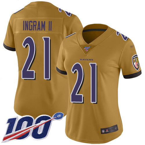 Nike Ravens #21 Mark Ingram II Gold Women's Stitched NFL Limited Inverted Legend 100th Season Jersey Nike Ravens #21 Mark Ingram II Gold Women's Stitched NFL Limited Inverted Legend 100th Season Jersey
