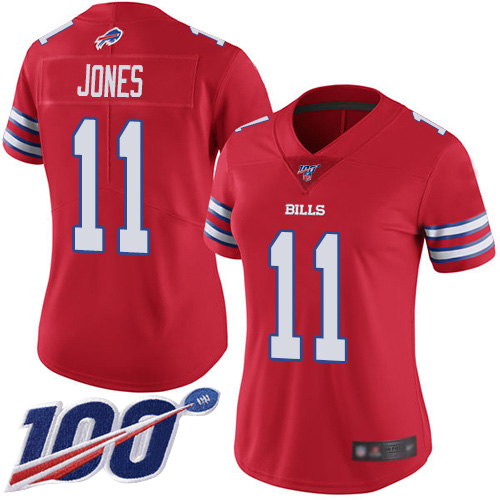 Nike Bills #11 Zay Jones Red Women's Stitched NFL Limited Rush 100th Season Jersey Nike Bills #11 Zay Jones Red Women's Stitched NFL Limited Rush 100th Season Jersey