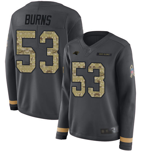 Nike Panthers #53 Brian Burns Anthracite Salute to Service Women's Stitched NFL Limited Therma Long Sleeve Jersey Nike Panthers #53 Brian Burns Anthracite Salute to Service Women's Stitched NFL Limited Therma Long Sleeve Jersey