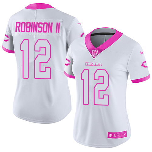Nike Bears #12 Allen Robinson II White/Pink Women's Stitched NFL Limited Rush Fashion Jersey Nike Bears #12 Allen Robinson II White/Pink Women's Stitched NFL Limited Rush Fashion Jersey