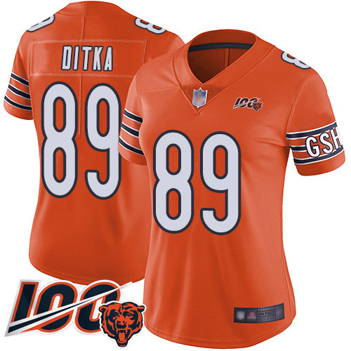Nike Bears #89 Mike Ditka Orange Women's Stitched NFL Limited Rush 100th Season Jersey Nike Bears #89 Mike Ditka Orange Women's Stitched NFL Limited Rush 100th Season Jersey