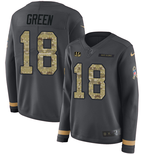 Nike Bengals #18 A.J. Green Anthracite Salute to Service Women's Stitched NFL Limited Therma Long Sleeve Jersey Nike Bengals #18 A.J. Green Anthracite Salute to Service Women's Stitched NFL Limited Therma Long Sleeve Jersey