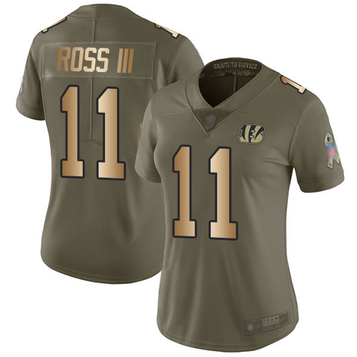 Nike Bengals #11 John Ross III Olive/Gold Women's Stitched NFL Limited 2017 Salute to Service Jersey Nike Bengals #11 John Ross III Olive/Gold Women's Stitched NFL Limited 2017 Salute to Service Jersey