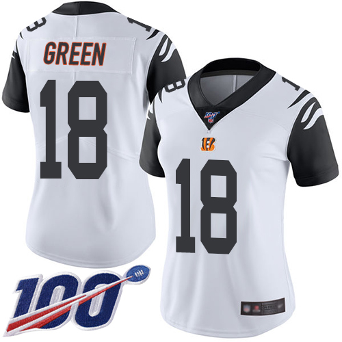 Nike Bengals #18 A.J. Green White Women's Stitched NFL Limited Rush 100th Season Jersey Nike Bengals #18 A.J. Green White Women's Stitched NFL Limited Rush 100th Season Jersey