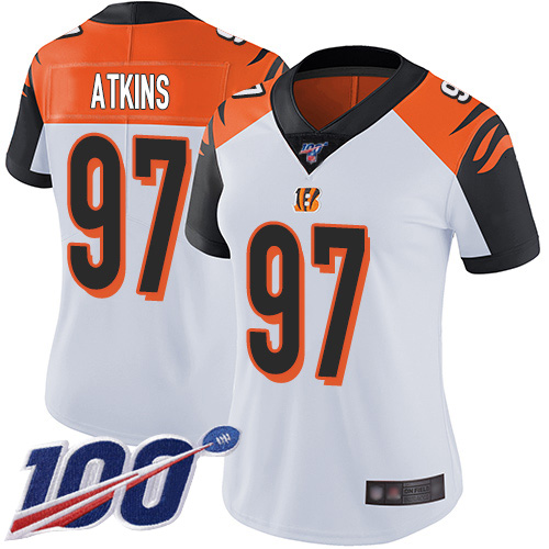 Nike Bengals #97 Geno Atkins White Women's Stitched NFL 100th Season Vapor Limited Jersey Nike Bengals #97 Geno Atkins White Women's Stitched NFL 100th Season Vapor Limited Jersey