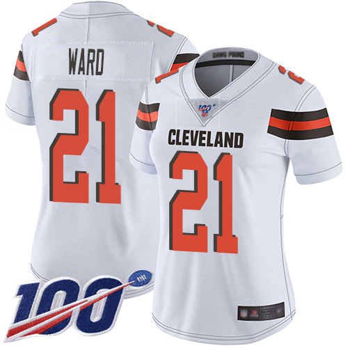 Nike Browns #21 Denzel Ward White Women's Stitched NFL 100th Season Vapor Limited Jersey Nike Browns #21 Denzel Ward White Women's Stitched NFL 100th Season Vapor Limited Jersey