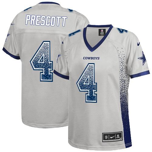 Nike Cowboys #4 Dak Prescott Grey Women's Stitched NFL Elite Drift Fashion Jersey Nike Cowboys #4 Dak Prescott Grey Women's Stitched NFL Elite Drift Fashion Jersey