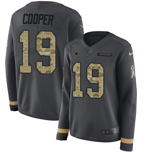 Nike Cowboys #19 Amari Cooper Anthracite Salute to Service Women's Stitched NFL Limited Therma Long Sleeve Jersey Nike Cowboys #19 Amari Cooper Anthracite Salute to Service Women's Stitched NFL Limited Therma Long Sleeve Jersey