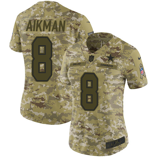 Nike Cowboys #8 Troy Aikman Camo Women's Stitched NFL Limited 2018 Salute to Service Jersey Nike Cowboys #8 Troy Aikman Camo Women's Stitched NFL Limited 2018 Salute to Service Jersey