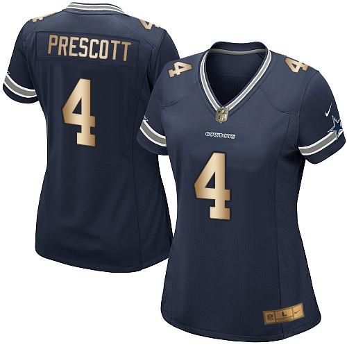 Nike Cowboys #4 Dak Prescott Navy Blue Team Color Women's Stitched NFL Elite Gold Jersey Nike Cowboys #4 Dak Prescott Navy Blue Team Color Women's Stitched NFL Elite Gold Jersey