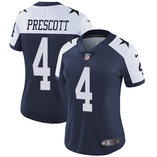 Nike Cowboys #4 Dak Prescott Navy Blue Thanksgiving Women's Stitched NFL Vapor Untouchable Limited Throwback Jersey Nike Cowboys #4 Dak Prescott Navy Blue Thanksgiving Women's Stitched NFL Vapor Untouchable Limited Throwback Jersey