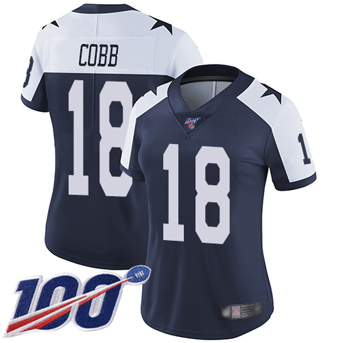 Nike Cowboys #18 Randall Cobb Navy Blue Thanksgiving Women's Stitched NFL 100th Season Vapor Throwback Limited Jersey Nike Cowboys #18 Randall Cobb Navy Blue Thanksgiving Women's Stitched NFL 100th Season Vapor Throwback Limited Jersey