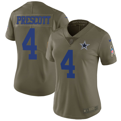 Nike Cowboys #4 Dak Prescott Olive Women's Stitched NFL Limited 2017 Salute to Service Jersey Nike Cowboys #4 Dak Prescott Olive Women's Stitched NFL Limited 2017 Salute to Service Jersey
