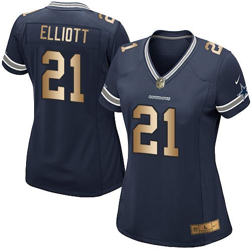 Nike Cowboys #21 Ezekiel Elliott Navy Blue Team Color Women's Stitched NFL Elite Gold Jersey Nike Cowboys #21 Ezekiel Elliott Navy Blue Team Color Women's Stitched NFL Elite Gold Jersey