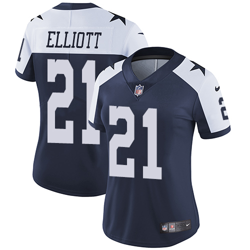 Nike Cowboys #21 Ezekiel Elliott Navy Blue Thanksgiving Women's Stitched NFL Vapor Untouchable Limited Throwback Jersey Nike Cowboys #21 Ezekiel Elliott Navy Blue Thanksgiving Women's Stitched NFL Vapor Untouchable Limited Throwback Jersey