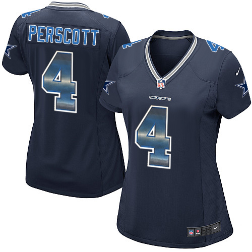 Nike Cowboys #4 Dak Prescott Navy Blue Team Color Women's Stitched NFL Elite Strobe Jersey Nike Cowboys #4 Dak Prescott Navy Blue Team Color Women's Stitched NFL Elite Strobe Jersey