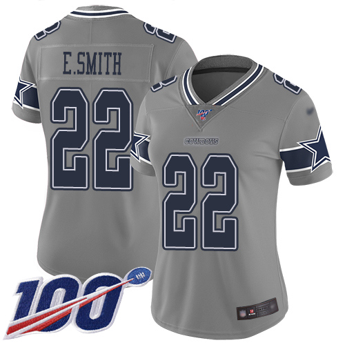 Nike Cowboys #22 Emmitt Smith Gray Women's Stitched NFL Limited Inverted Legend 100th Season Jersey Nike Cowboys #22 Emmitt Smith Gray Women's Stitched NFL Limited Inverted Legend 100th Season Jersey