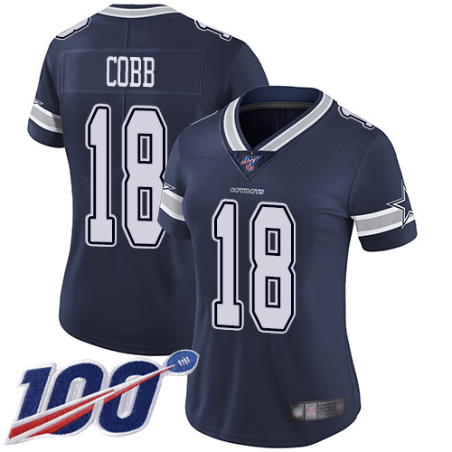 Nike Cowboys #18 Randall Cobb Navy Blue Team Color Women's Stitched NFL 100th Season Vapor Limited Jersey Nike Cowboys #18 Randall Cobb Navy Blue Team Color Women's Stitched NFL 100th Season Vapor Limited Jersey