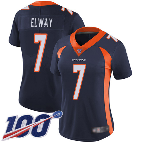 Nike Broncos #7 John Elway Navy Blue Alternate Women's Stitched NFL 100th Season Vapor Limited Jersey Nike Broncos #7 John Elway Navy Blue Alternate Women's Stitched NFL 100th Season Vapor Limited Jersey
