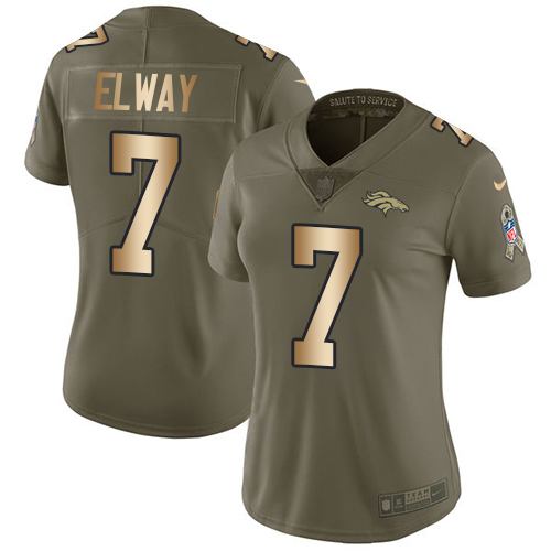 Nike Broncos #7 John Elway Olive/Gold Women's Stitched NFL Limited 2017 Salute to Service Jersey Nike Broncos #7 John Elway Olive/Gold Women's Stitched NFL Limited 2017 Salute to Service Jersey