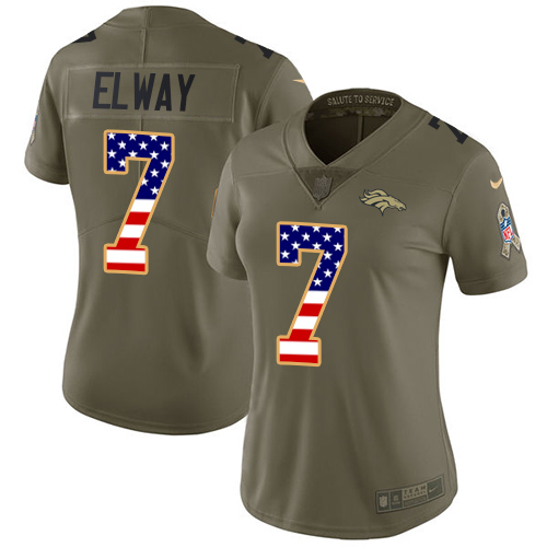 Nike Broncos #7 John Elway Olive/USA Flag Women's Stitched NFL Limited 2017 Salute to Service Jersey Nike Broncos #7 John Elway Olive/USA Flag Women's Stitched NFL Limited 2017 Salute to Service Jersey