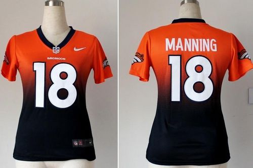 Nike Broncos #18 Peyton Manning Orange/Blue Women's Stitched NFL Elite Fadeaway Fashion Jersey Nike Broncos #18 Peyton Manning Orange/Blue Women's Stitched NFL Elite Fadeaway Fashion Jersey