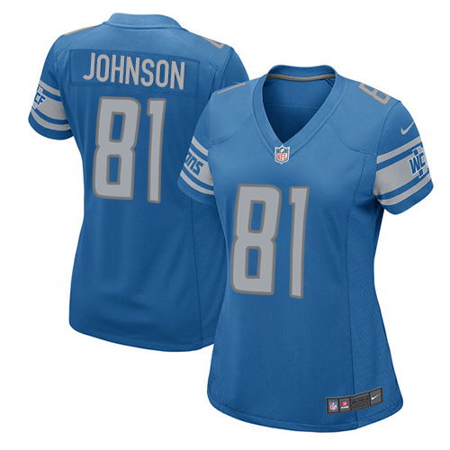 Nike Lions #81 Calvin Johnson Light Blue Team Color Women's Stitched NFL Elite Jersey Nike Lions #81 Calvin Johnson Light Blue Team Color Women's Stitched NFL Elite Jersey