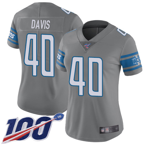 Nike Lions #40 Jarrad Davis Gray Women's Stitched NFL Limited Rush 100th Season Jersey Nike Lions #40 Jarrad Davis Gray Women's Stitched NFL Limited Rush 100th Season Jersey