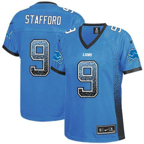 Nike Lions #9 Matthew Stafford Light Blue Team Color Women's Stitched NFL Elite Drift Fashion Jersey Nike Lions #9 Matthew Stafford Light Blue Team Color Women's Stitched NFL Elite Drift Fashion Jersey